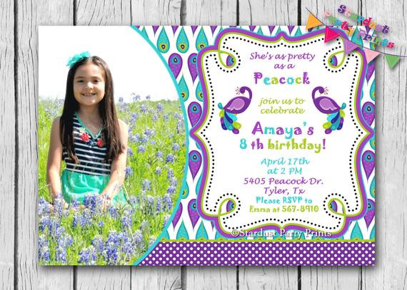 Peacock Birthday Invitations
 Peacock Birthday Invitation Peacock by StardustPartyPrints