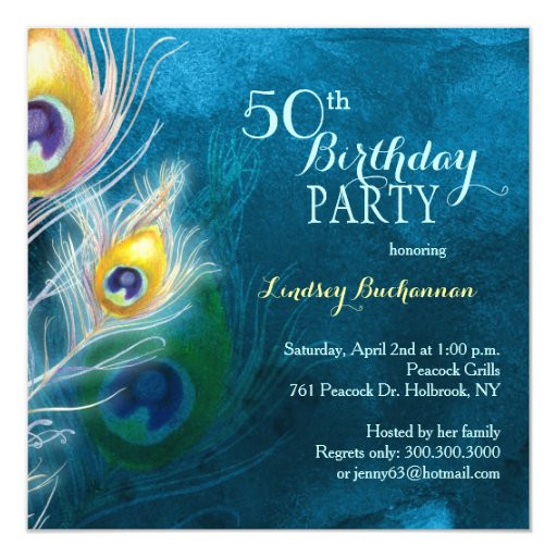 Peacock Birthday Invitations
 Rustic Peacock Blue 50th Birthday Party Invitation