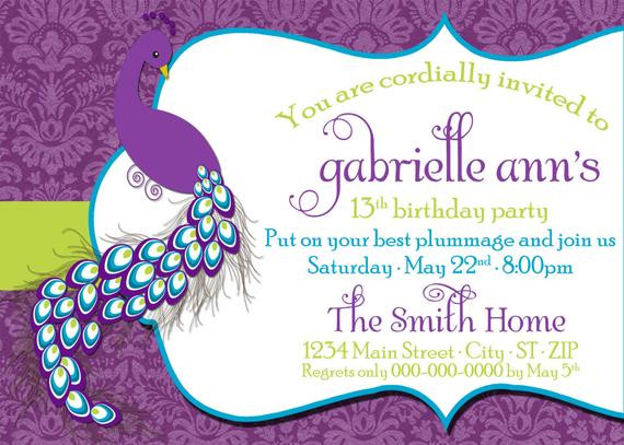 Peacock Birthday Invitations
 DIY Printable Peacock Birthday Invitation by EllieBlueDesigns