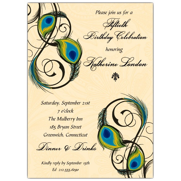 Peacock Birthday Invitations
 Peacock Feathers Birthday Invitations