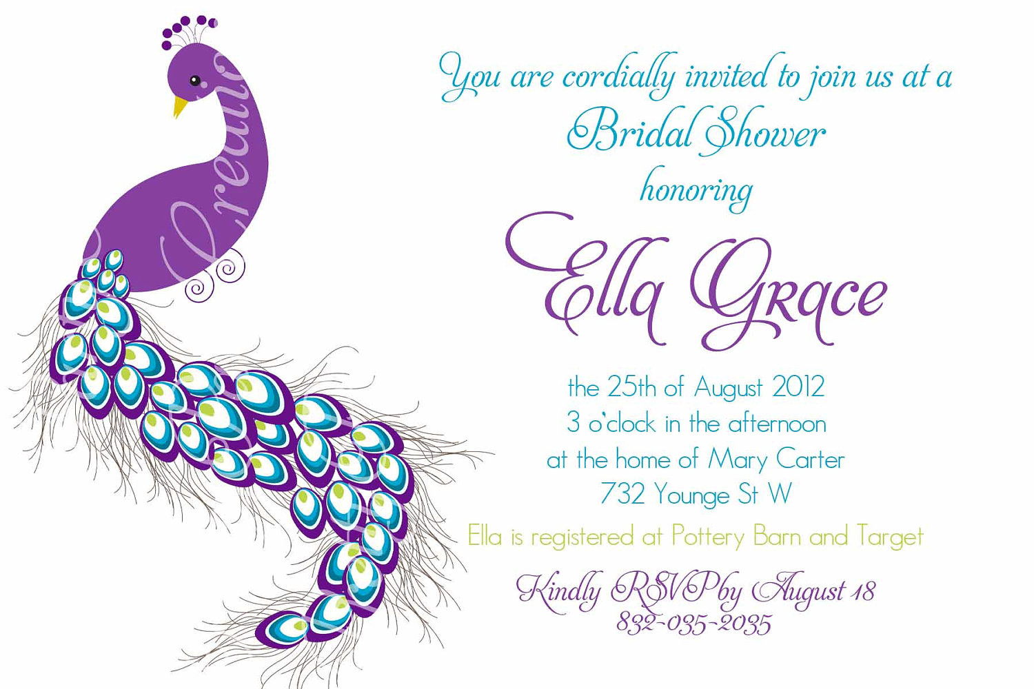 Peacock Birthday Invitations
 PRETTY PEACOCK invitation birthday bridal shower baby