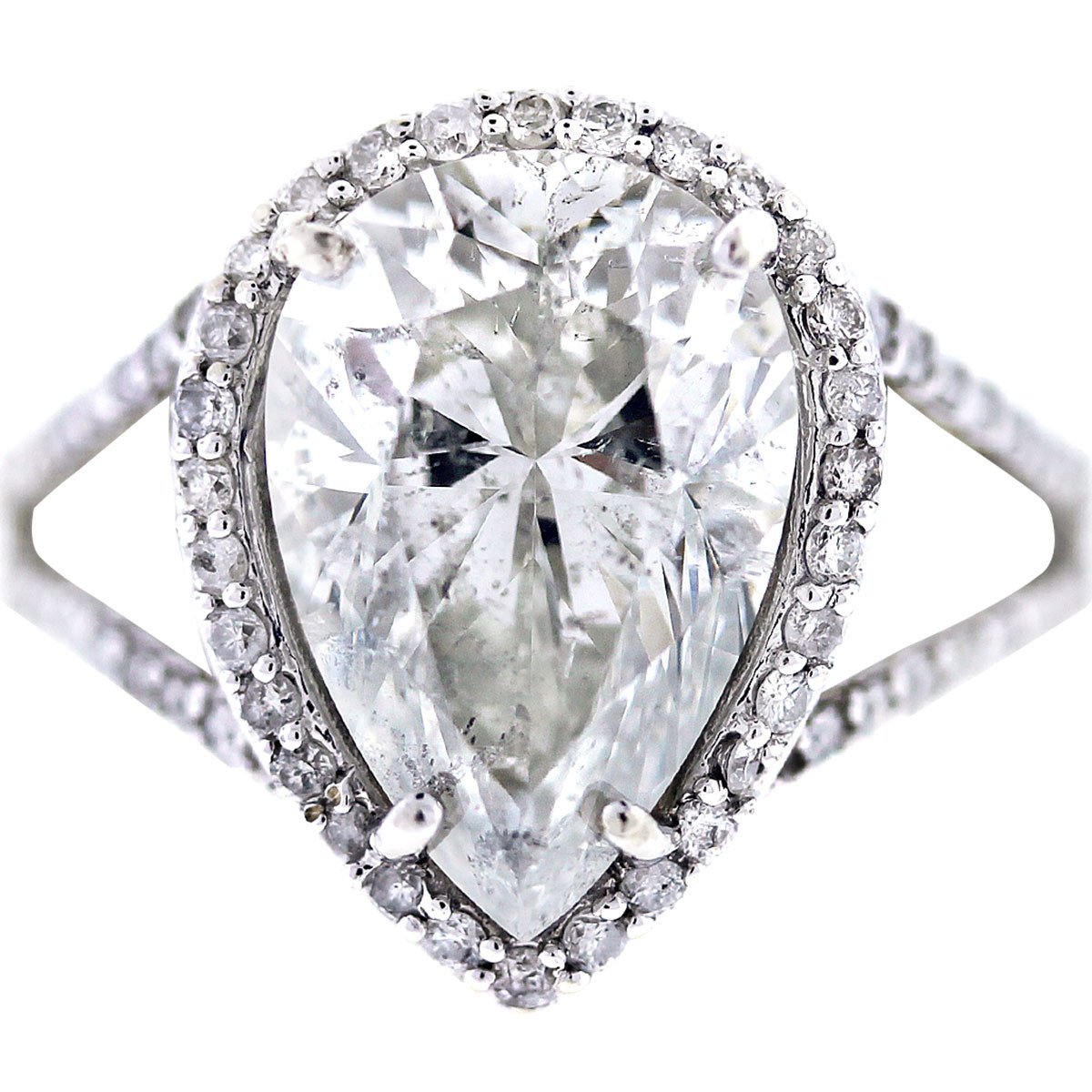 Pear Diamond Engagement Rings
 White Gold Pear Shaped Diamond Halo Style Pave Engagement Ring