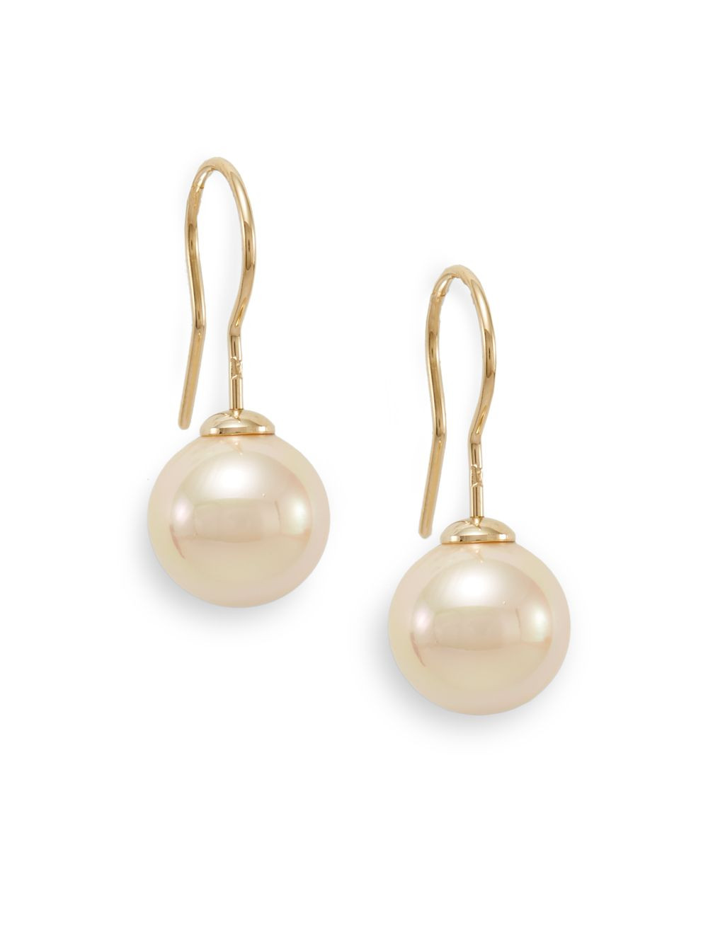 Pearl Drop Earrings
 Lyst Majorica 12Mm Cream Round Pearl Drop Earrings in White