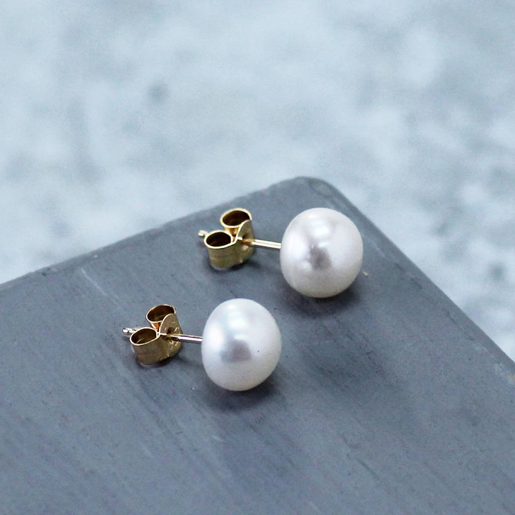 Pearl Earring Studs
 gold pearl stud earrings by hersey silversmiths