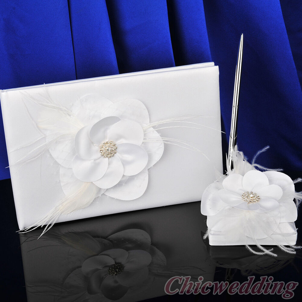 Pen For Wedding Guest Book
 Flower White Wedding Guest Book and Pen Set Anniversary