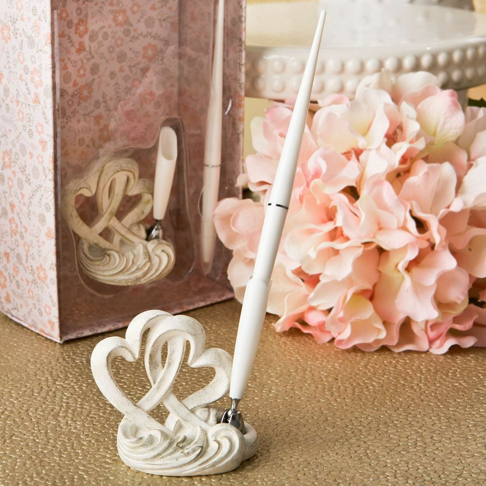 Pen For Wedding Guest Book
 Vintage Style Double Heart Design Reception Guest Book