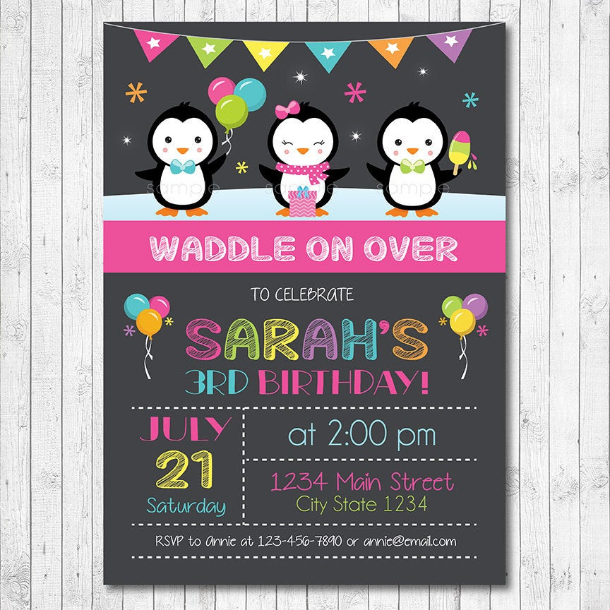 Penguin Birthday Invitations
 Penguins Birthday Invitation Penguin Invite Penguin