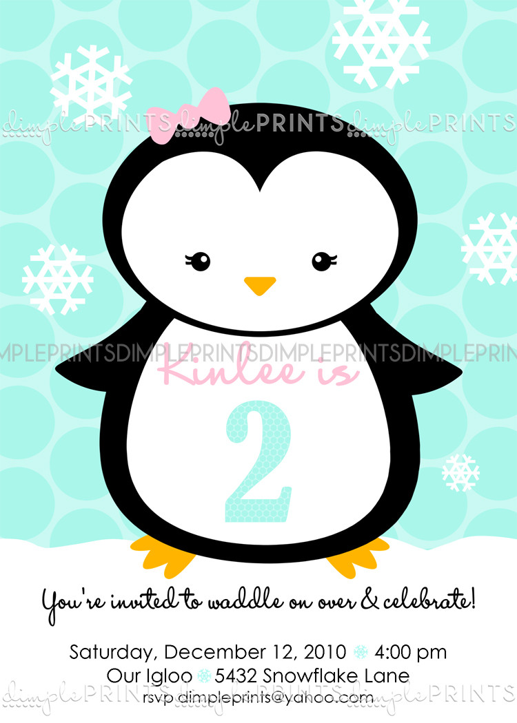 Penguin Birthday Invitations
 Penguin Girl Printable Birthday Invitation Dimple Prints