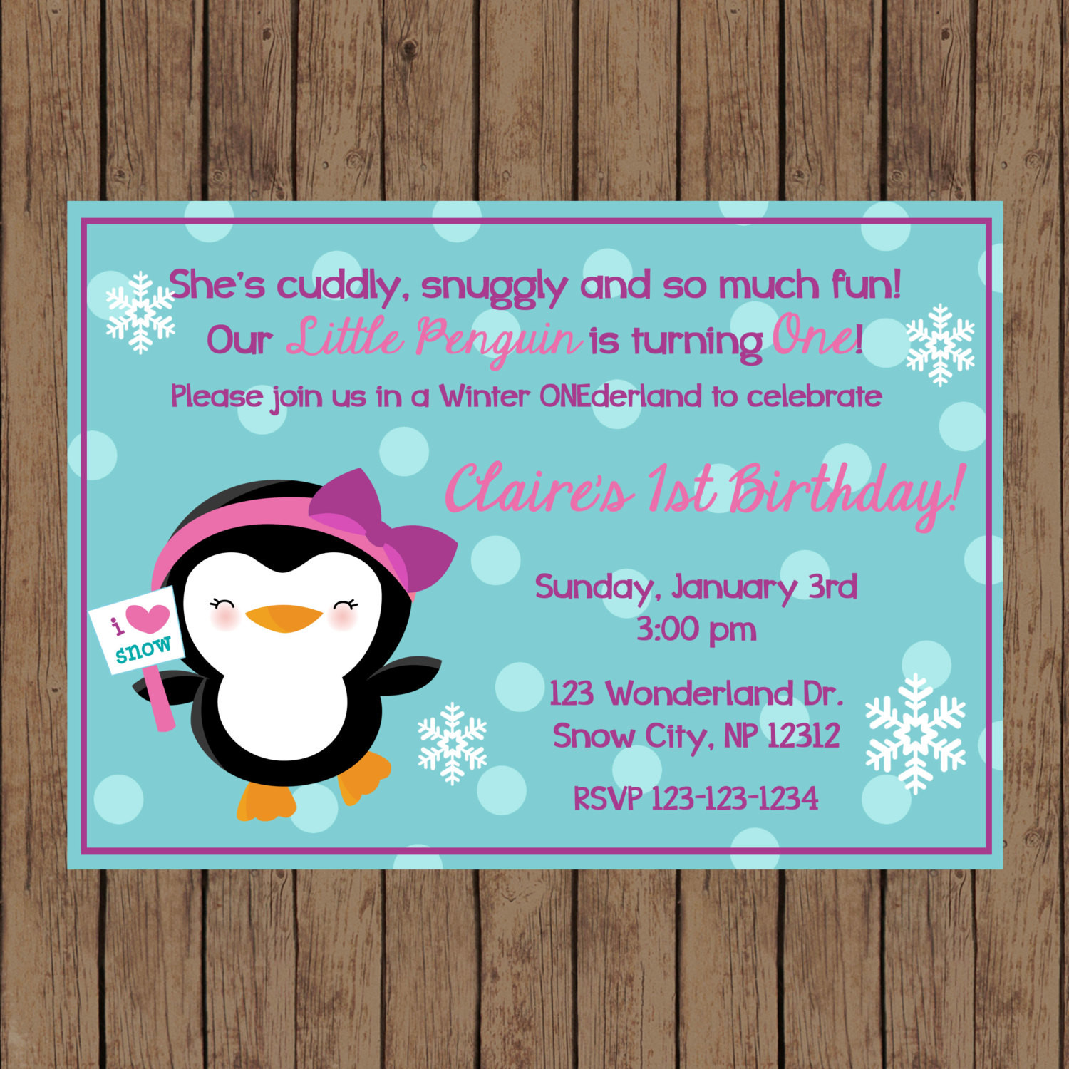 Penguin Birthday Invitations
 PENGUIN Birthday Invitation Penguin Winter Invitation