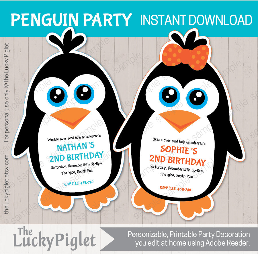 Penguin Birthday Invitations
 PENGUIN BIRTHDAY INVITATION Penguin invitation Penguin party