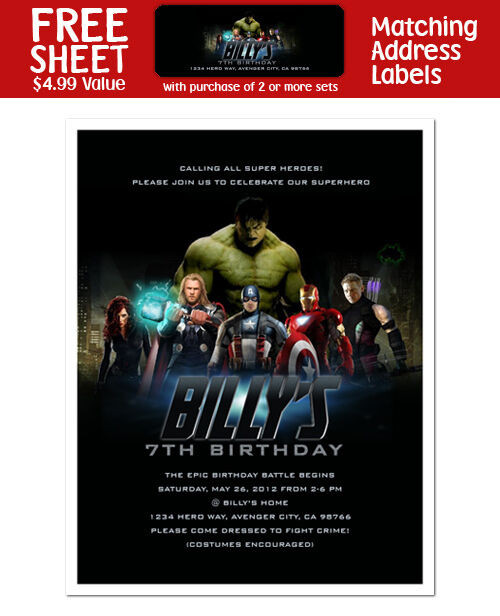 Personalized Avengers Birthday Invitations
 8 AVENGERS Birthday Party Personalized INVITATIONS