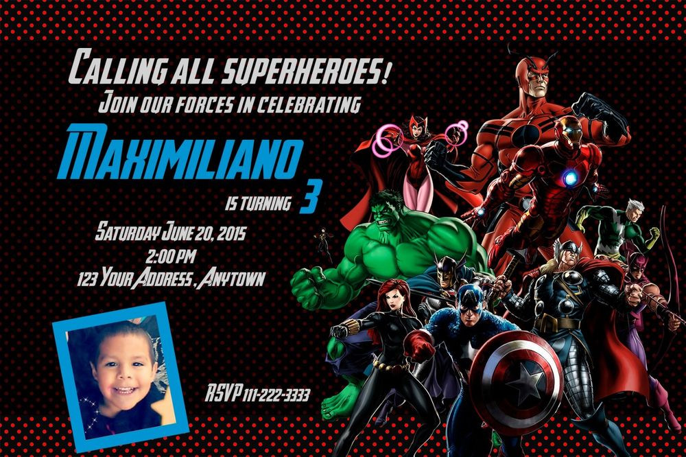 Personalized Avengers Birthday Invitations
 AVENGERS Birthday party invitations personalized You print