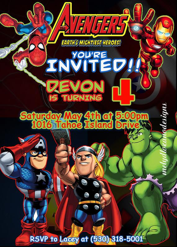 Personalized Avengers Birthday Invitations
 Marvel Avengers Birthday Invitation by MelyDLozanoDesigns