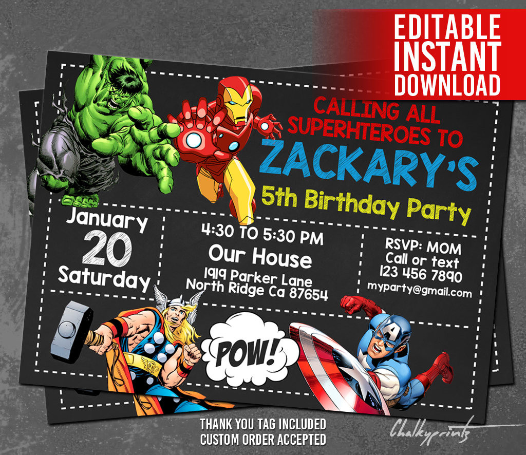 Personalized Avengers Birthday Invitations
 Avengers Invitation Instant Download Avengers Invitations