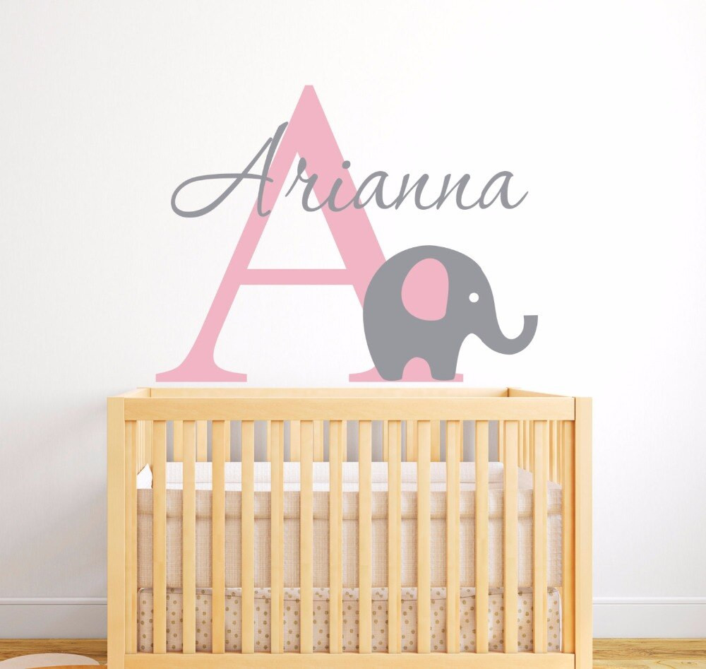 Personalized Baby Wall Decor
 Custom Name Elephant Wall Sticker Girl Name Wall Decal