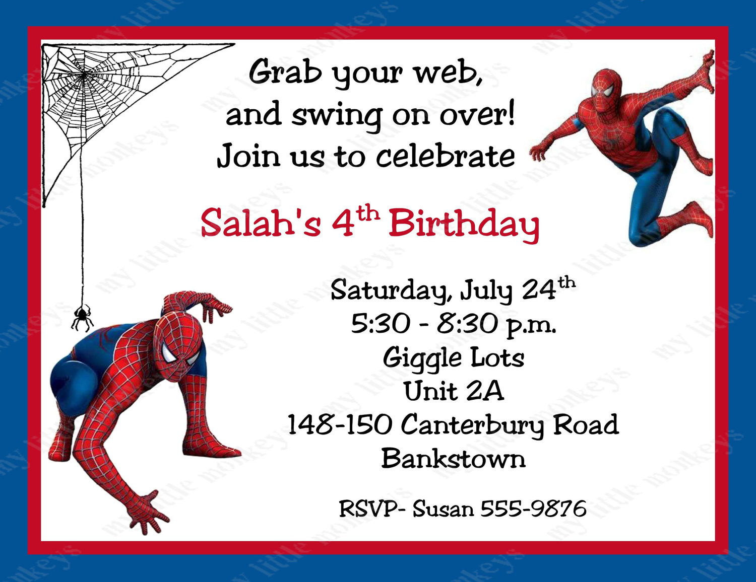 Personalized Spiderman Birthday Invitations
 10 Spiderman Birthday Invitations with Envelopes Free Return