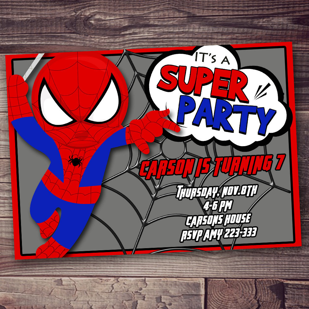 Personalized Spiderman Birthday Invitations
 superhero birthday invitation spider man invitation