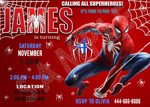 Personalized Spiderman Birthday Invitations
 Spiderman birthday party invitations Custom Personalized