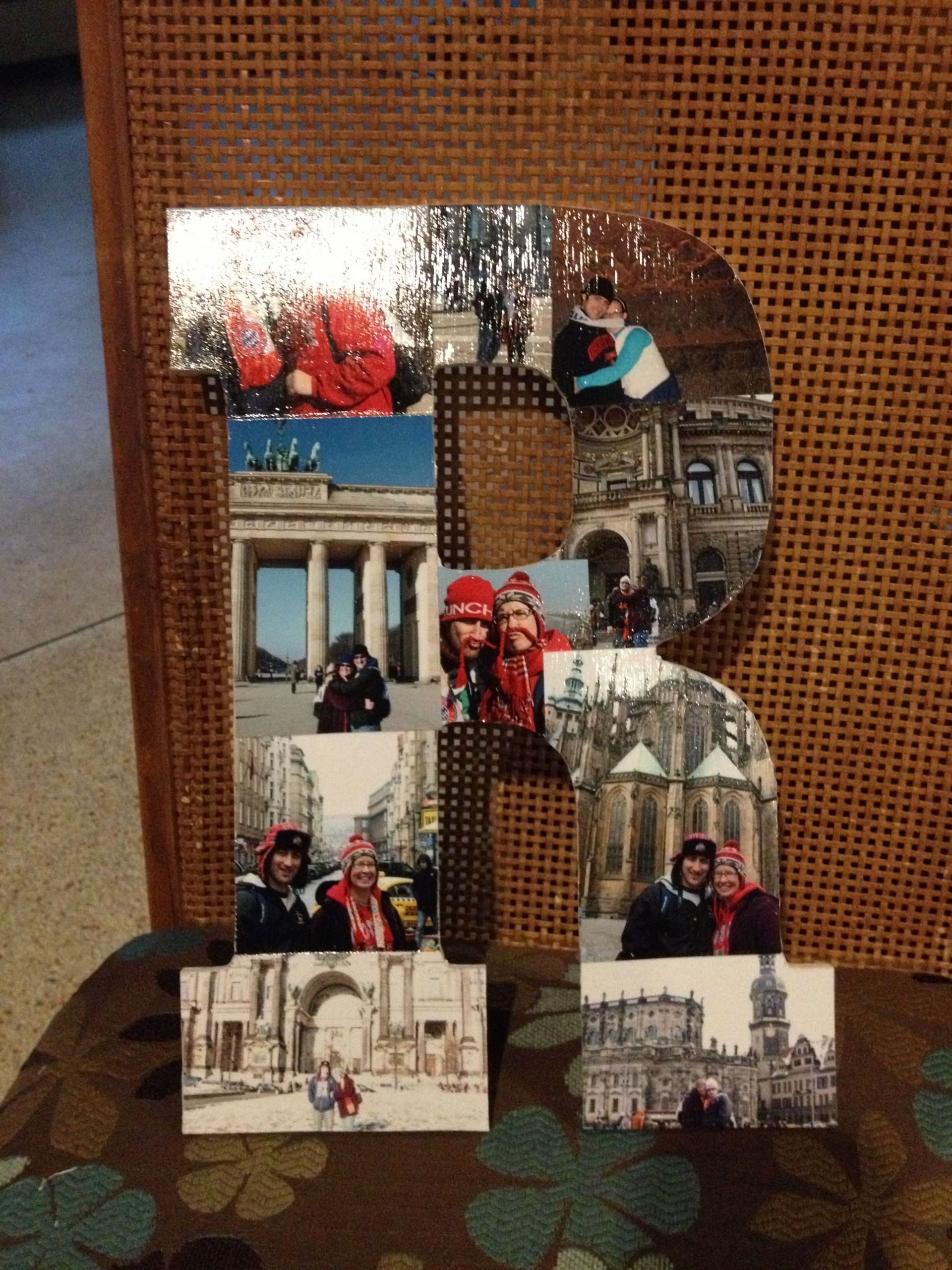 Photos On Wood DIY
 Mod podge photos onto wood letter DIY