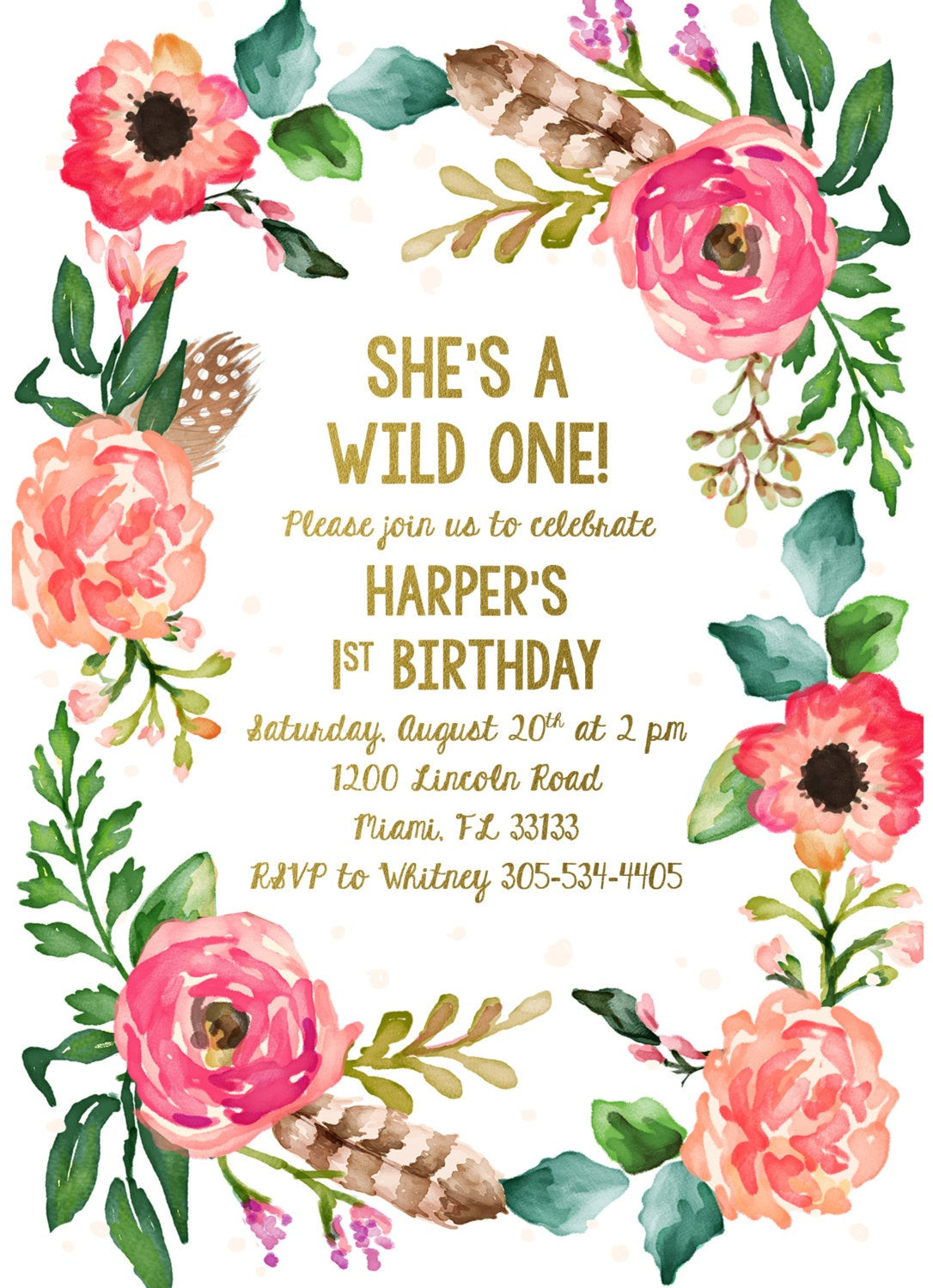 Picture Birthday Invitations
 Wild e Birthday Invitation Girl First 1st Birthday