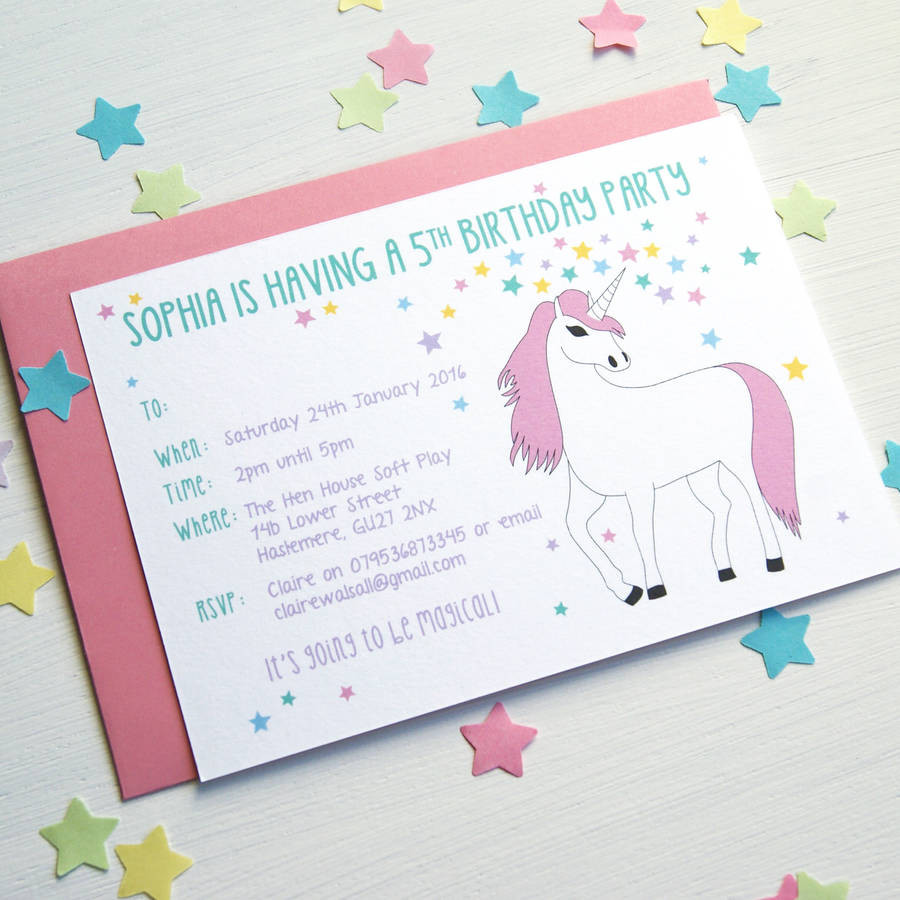 Picture Birthday Invitations
 unicorn personalised birthday party invitations by