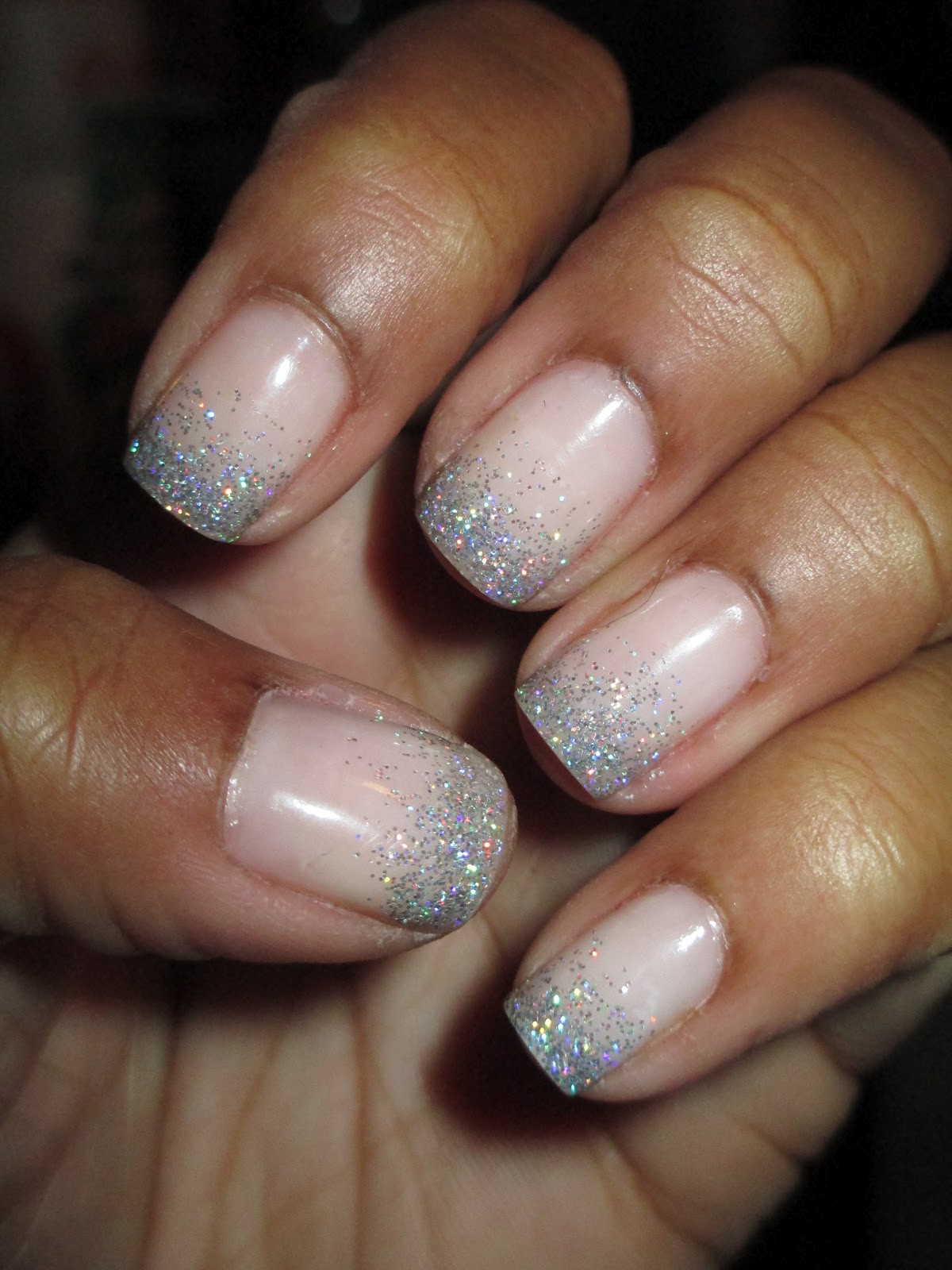 Pink And Silver Glitter Nails
 Fairly Charming Church Mani Frosted Tips