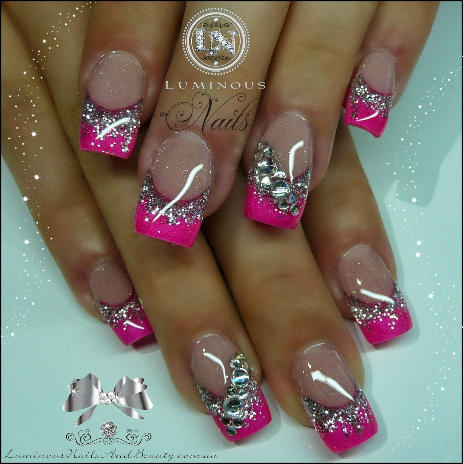 Pink And Silver Glitter Nails
 Luminous Nails November 2013