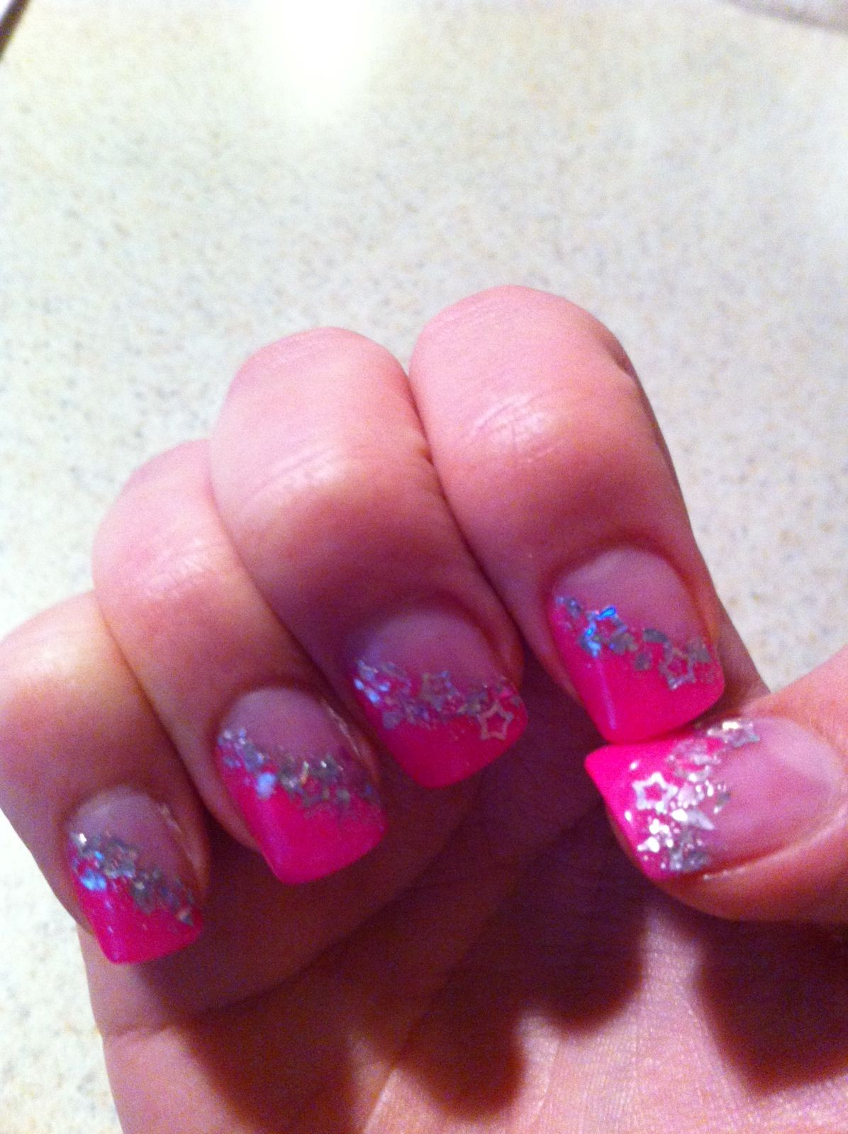 Pink And Silver Glitter Nails
 pink and silver glitter acrylic nails Nails
