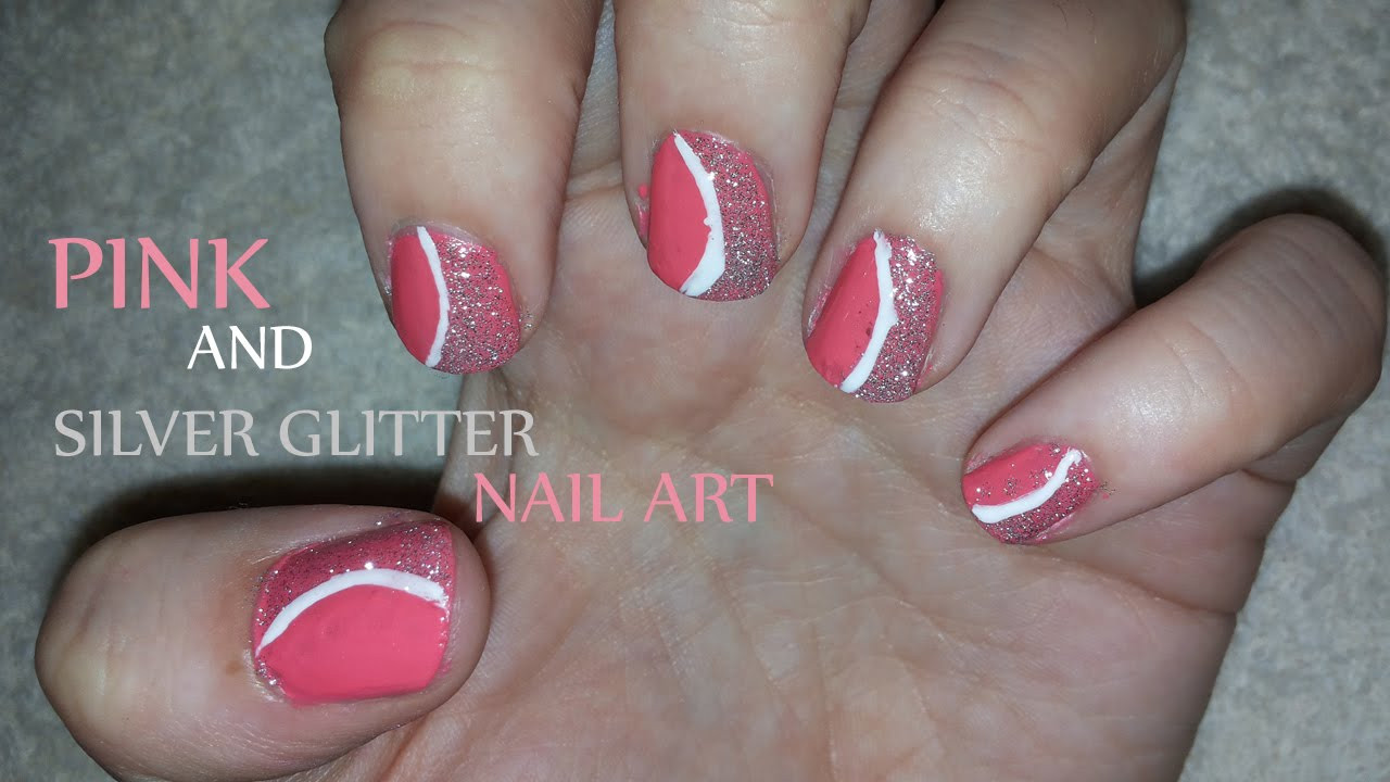 Pink And Silver Glitter Nails
 Pink and Silver Glitter Nail Art