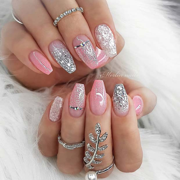 Pink And Silver Glitter Nails
 23 Light Pink Nail Designs and Ideas to Try