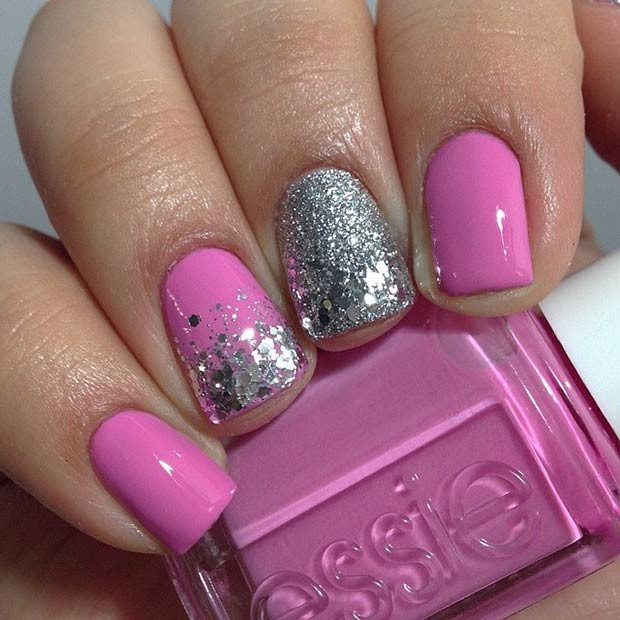 Pink And Silver Glitter Nails
 30 Eye Catching Summer Nail Art Designs
