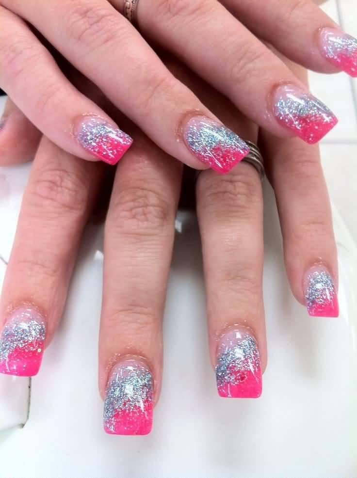 Pink And Silver Glitter Nails
 60 Best Pink Acrylic Nail Art Designs