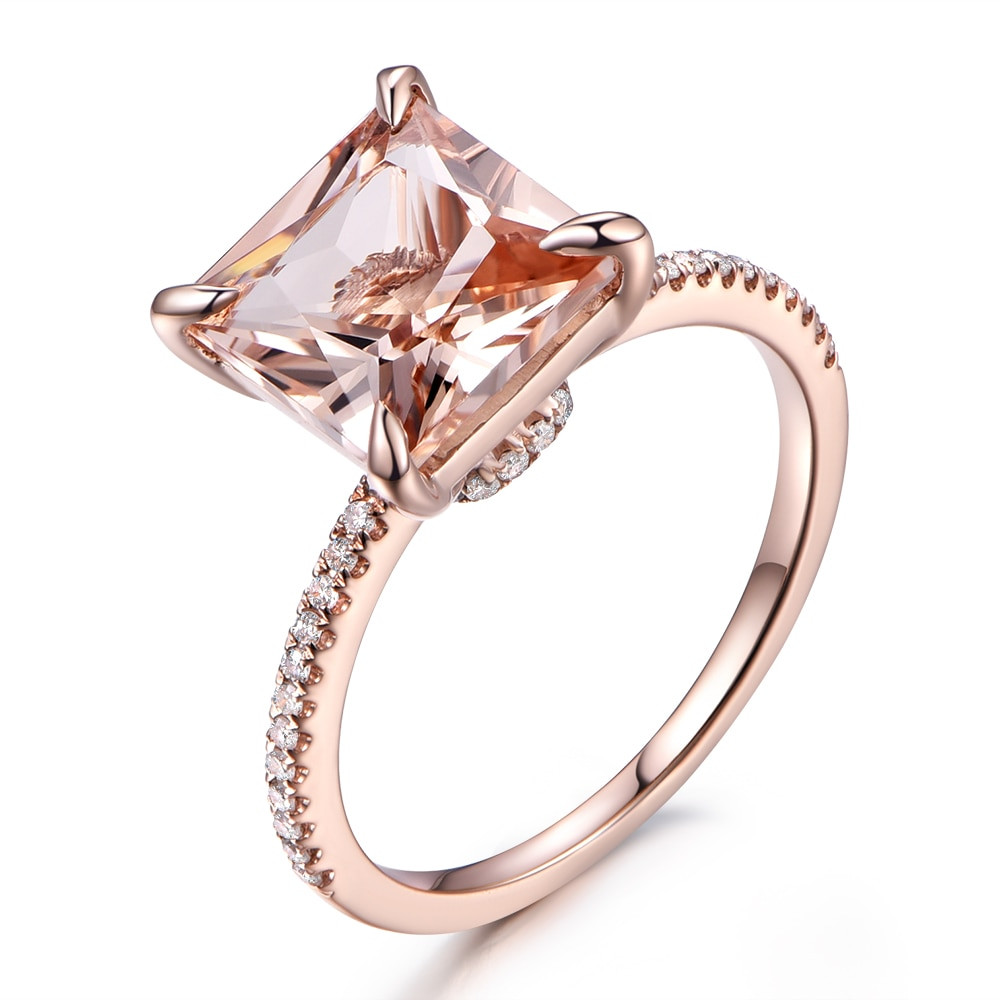 Pink Gold Wedding Band
 MYRAY 8mm Princess Cut Natural Pink Morganite Ring Diamond