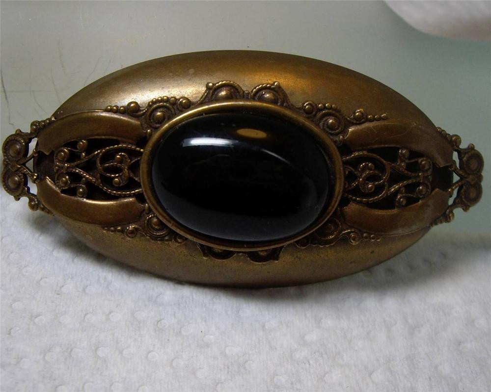 Pins Handmade
 Jan Michaels Brass Filigree Black yx Handmade Pin Brooch