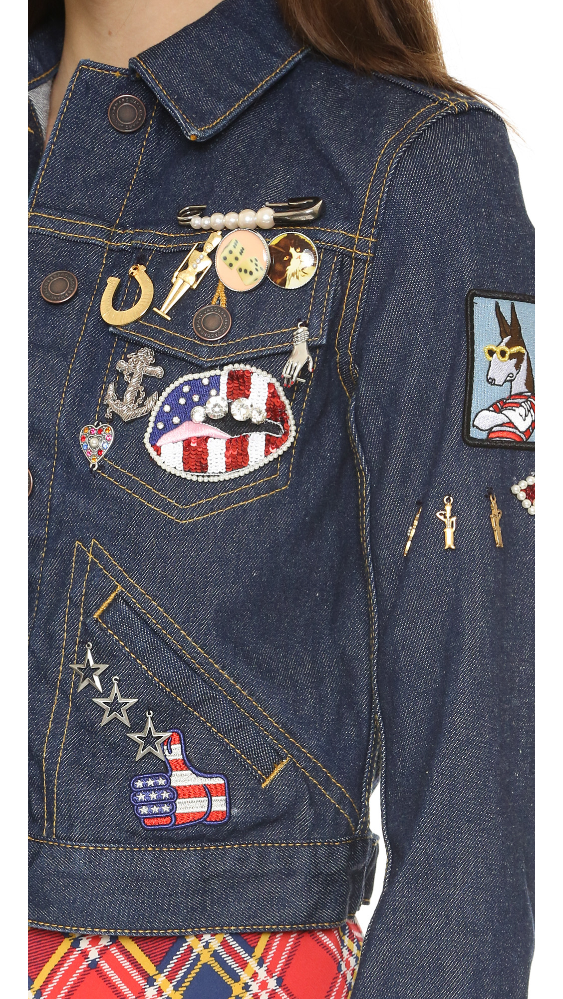 Pins On Denim Jacket
 Lyst Marc Jacobs Shrunken Denim Jacket With Pins in Blue