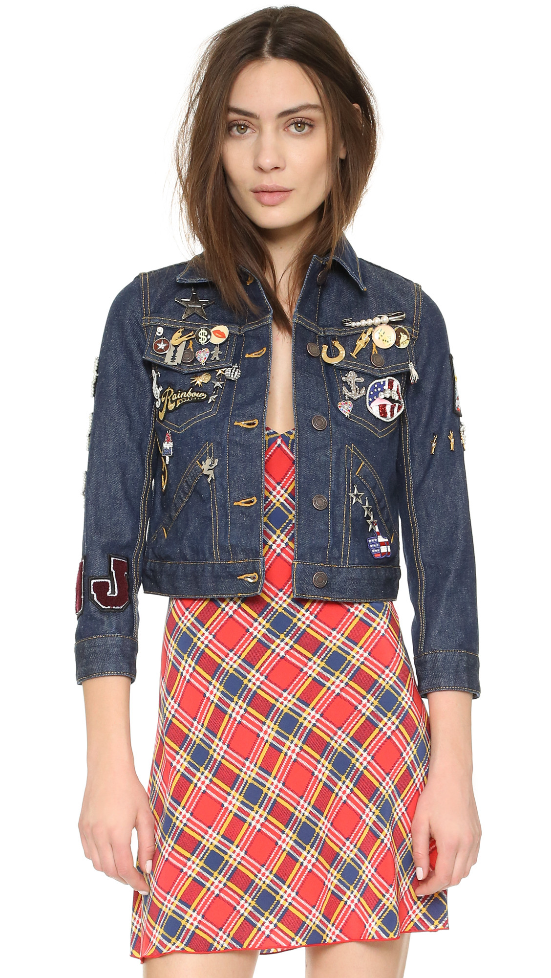 Pins On Denim Jacket
 Marc Jacobs Shrunken Denim Jacket With Pins in Blue Lyst