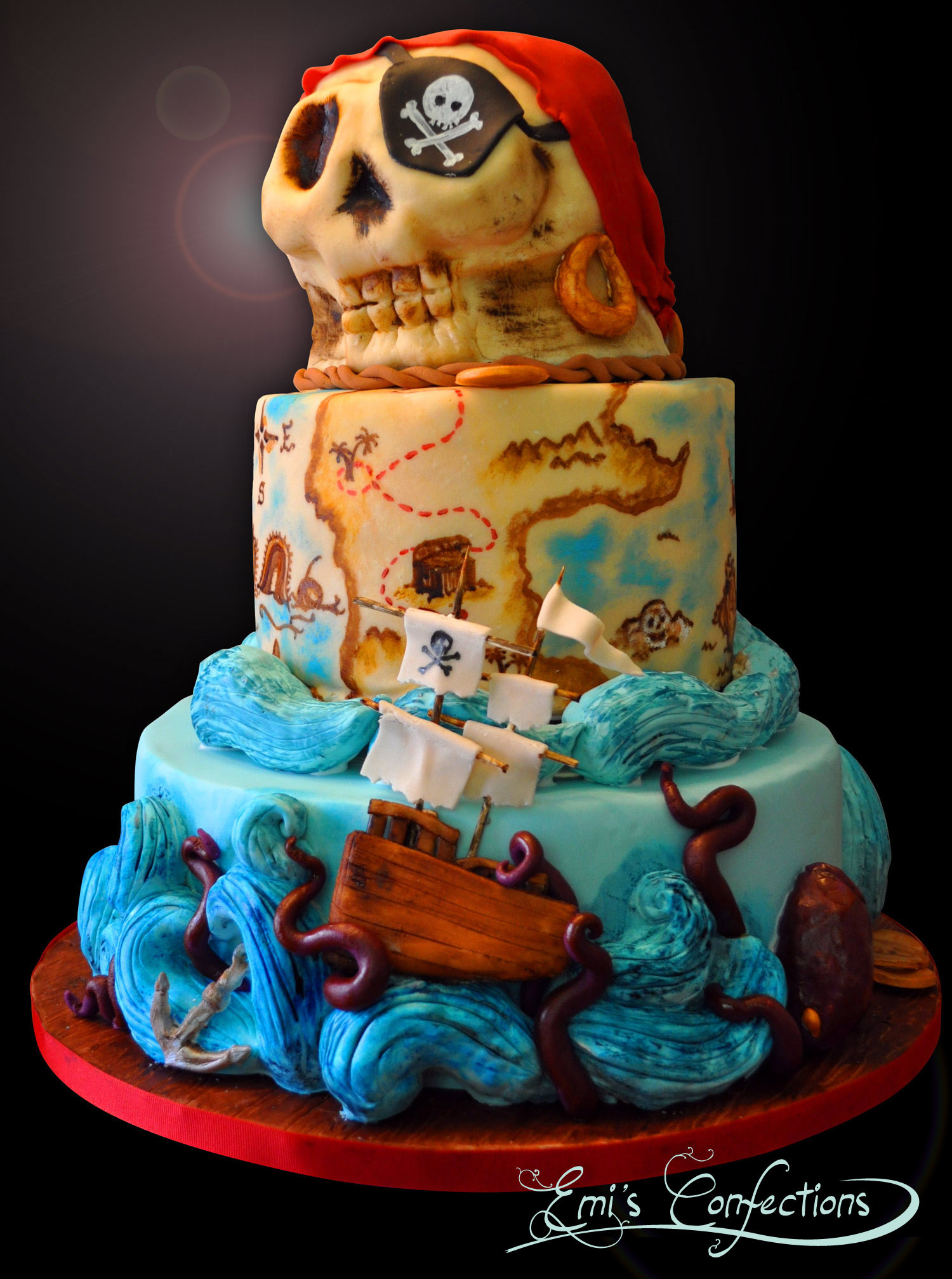 Pirate Birthday Cakes
 Awesome pirate ship treasure map and skull cake Emi