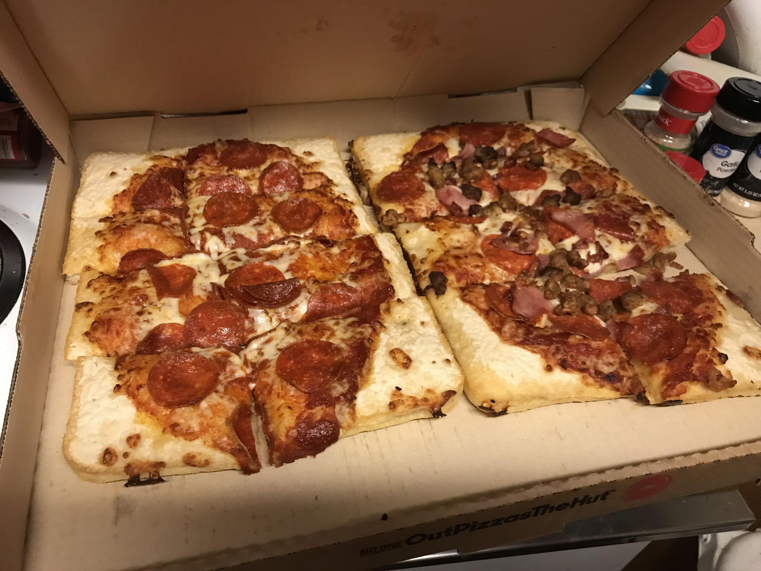 Pizza Hut Big Dinner Box
 Big dinner box with pepperoni and meat lover’s The