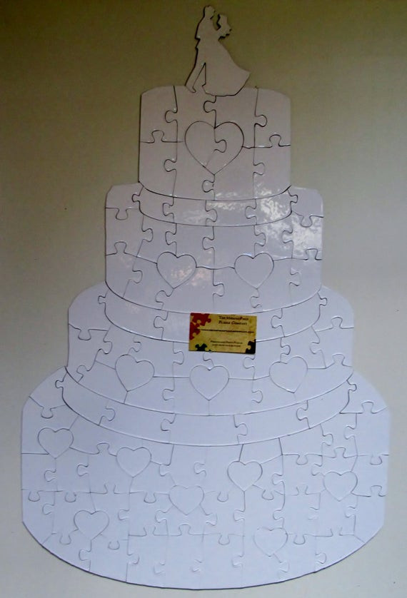 Plain White Puzzle For Wedding Guest Book
 Wedding Cake Guest Book Puzzle w White Puzzle Pieces