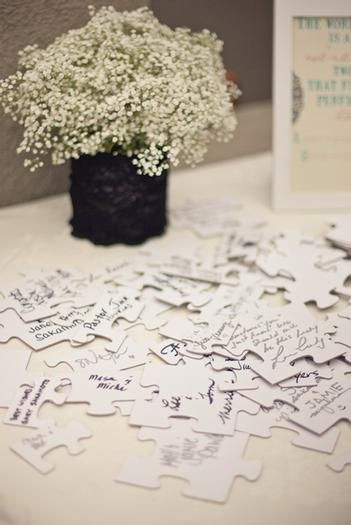 Plain White Puzzle For Wedding Guest Book
 Puzzle sign in table