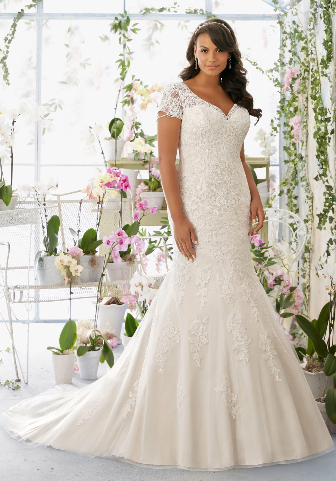 Plus Wedding Gowns
 Crystal and Pearl Chandelier Beading on Net Morilee Bridal