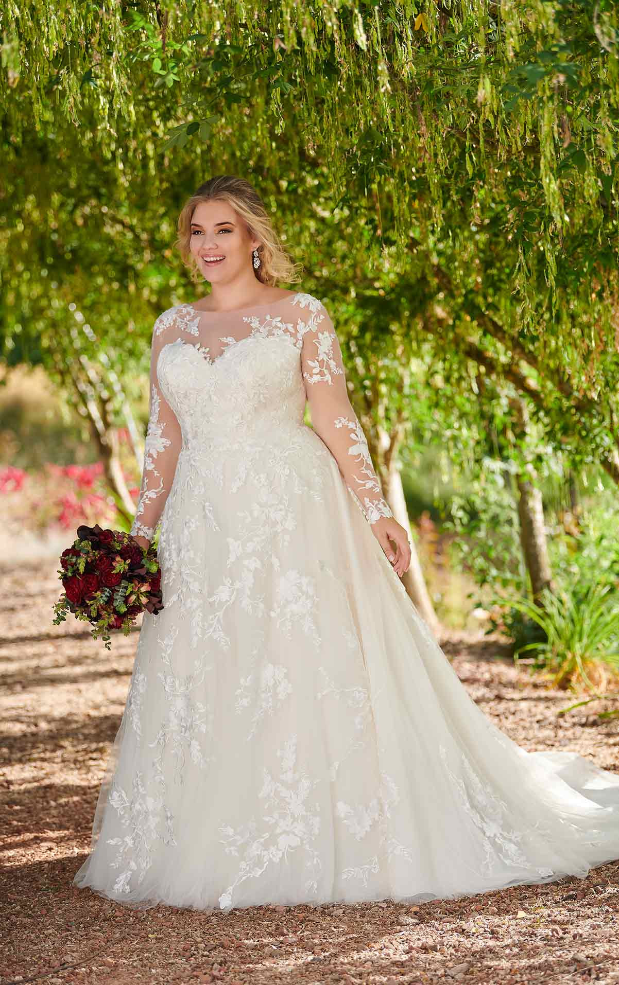 Plus Wedding Gowns
 Modest Plus Size Wedding Dress with Sleeves