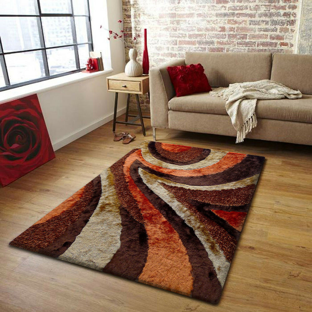 Plush Rugs For Living Room
 Plush Shag Brown with Orange Area Rug