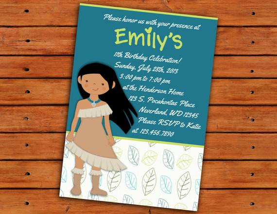 Pocahontas Birthday Party
 Pocahontas Birthday Party Invitation 5X7 Printable