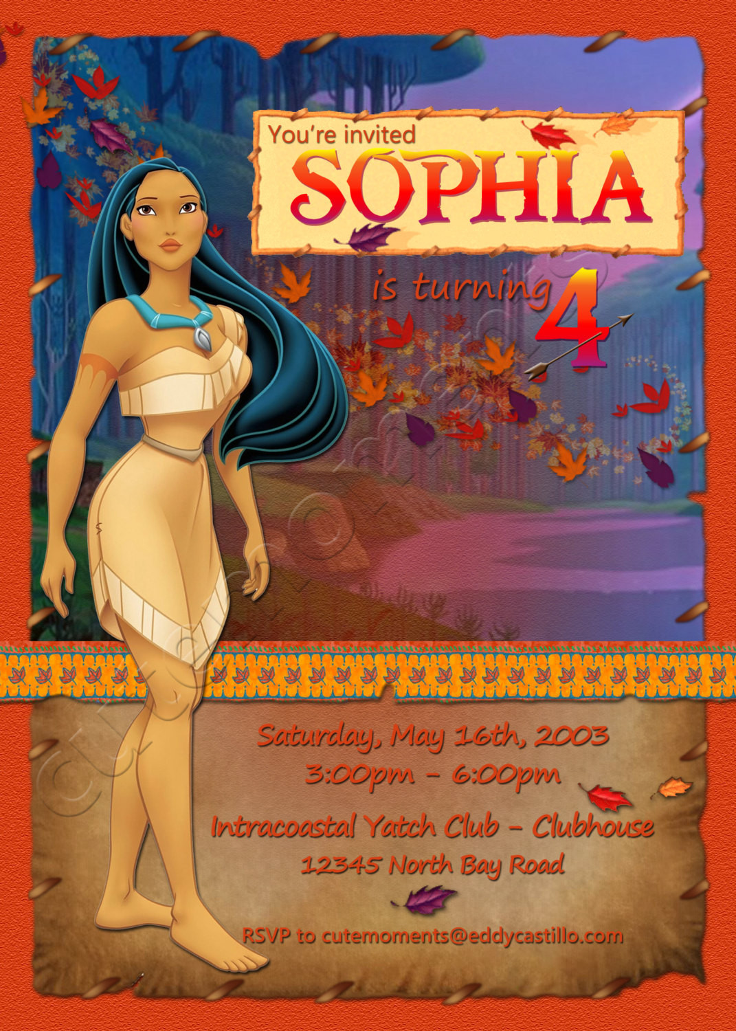 Pocahontas Birthday Party
 Pocahontas Digital Personalized Birthday Party Invitation