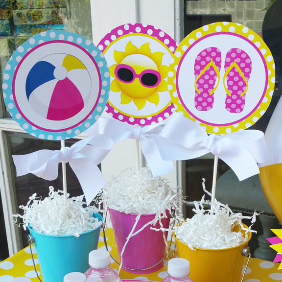 Pool Party Centerpiece Ideas
 Splash Pool Party Centerpiece Toppers by That Party Chick