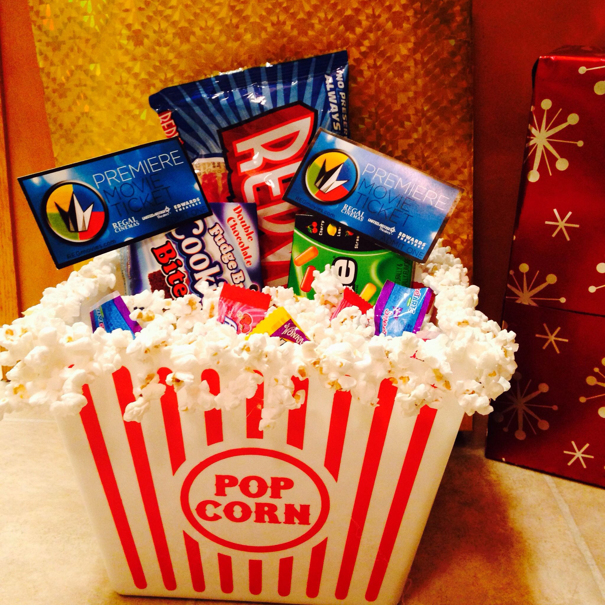 Popcorn Gift Baskets Ideas
 Movie t basket Popcorn bucket with popcorn hot glued