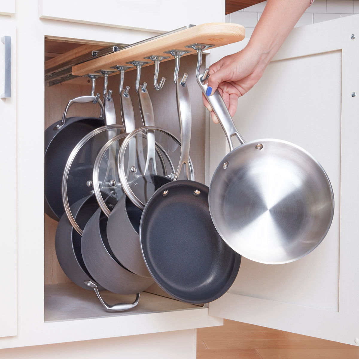 Pot Organizer DIY
 Kitchen Cabinet Storage Solutions DIY Pot and Pan Pullout