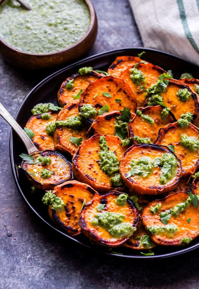 Potato On The Grill Recipe
 Grilled Sweet Potatoes with Cilantro Chimichurri Recipe