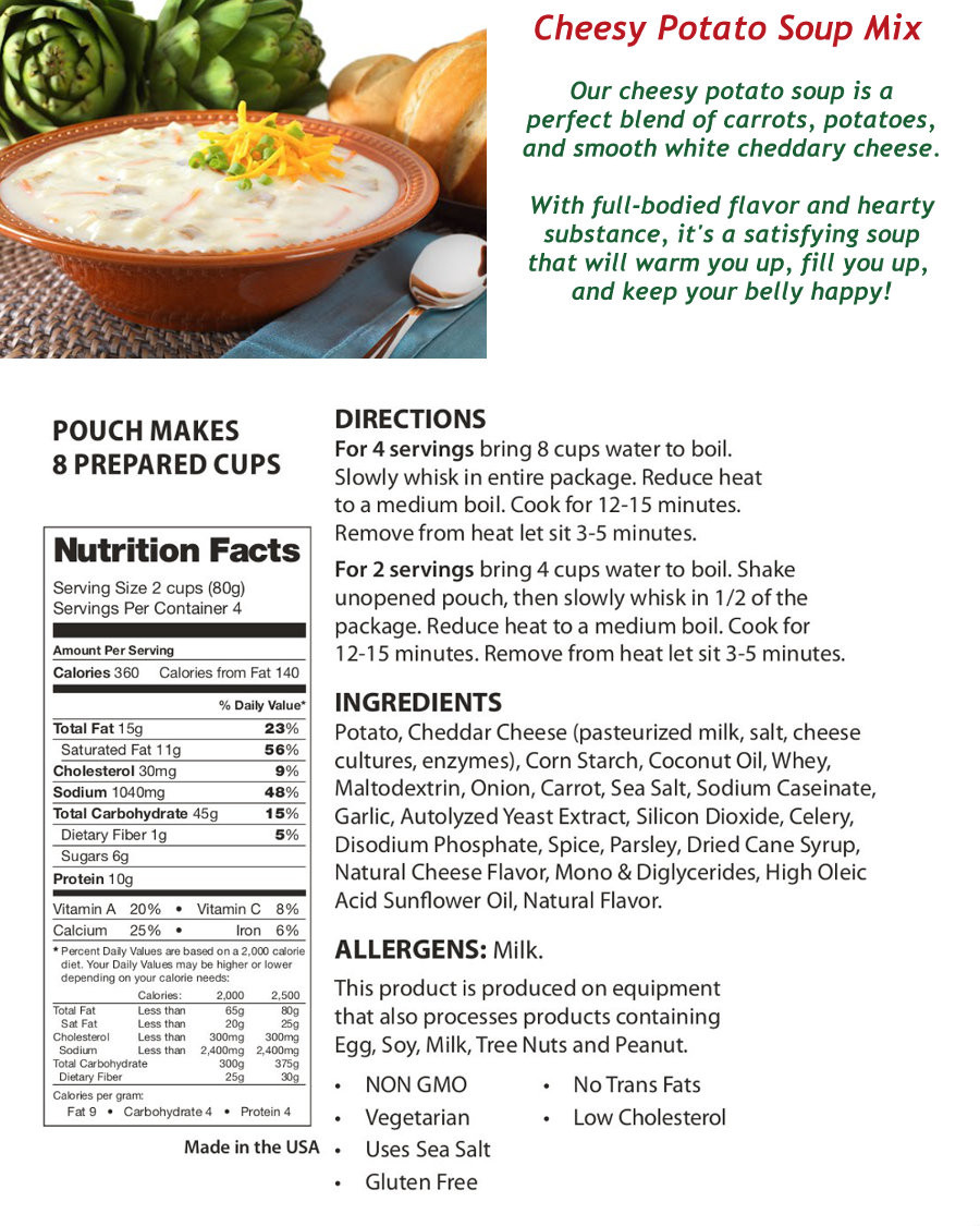 Potato Soup Nutrition
 Legacy Premium 4 Person 72 Hour 2000 Calorie per Day